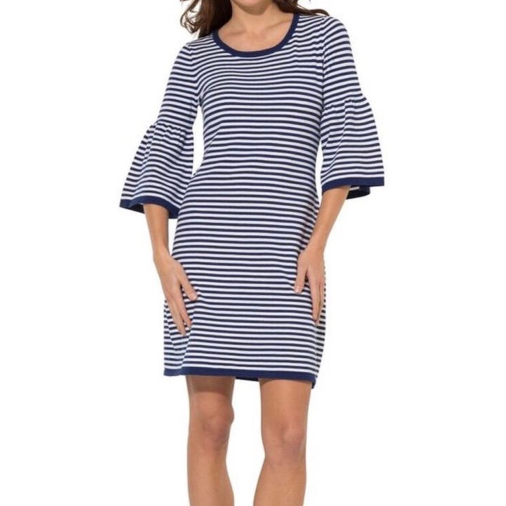 Sail to Sable Womens Blue White Striped Dress Bell Sleeves Nautical size XS